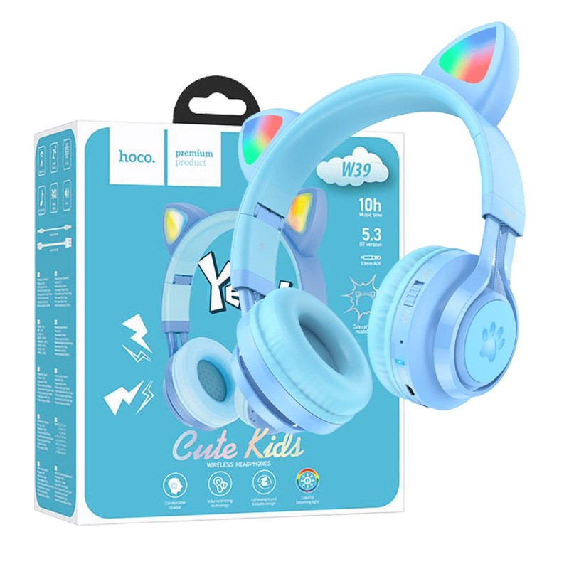 Slušalice bežične sa mikrofonom, Bluetooth, mačje uši, plava W39 Cat ear, Blue