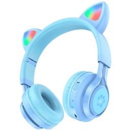 Slušalice bežične sa mikrofonom, mačje uši W39 Cat ear, Blue