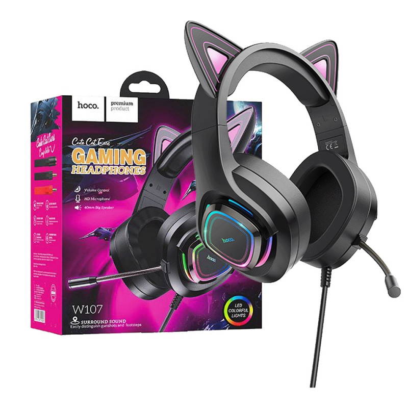 Slušalice sa mikrofonom, gaming, W107 Cute Cat Black/Pink