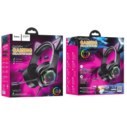 Slušalice sa mikrofonom, gaming, W107 Cute Cat Black/Pink