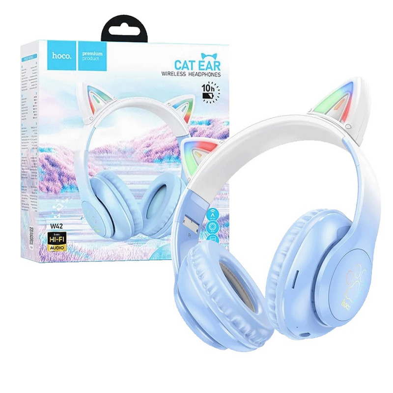 Slušalice bežične sa mikrofonom, Bluetooth W42 Cat Ears, Crystal Blue