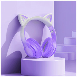 Slušalice bežične sa mikrofonom, Bluetooth W42 Cat Ears, Purple Grape