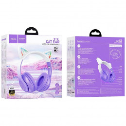 Slušalice bežične sa mikrofonom, Bluetooth W42 Cat Ears, Purple Grape