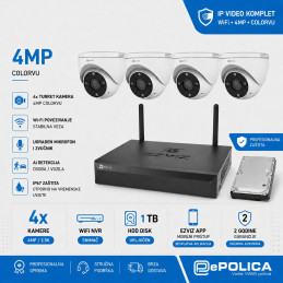 Video komplet 4MP 4 kamere Ezviz NVR WiFi ColorVu turret, HDD