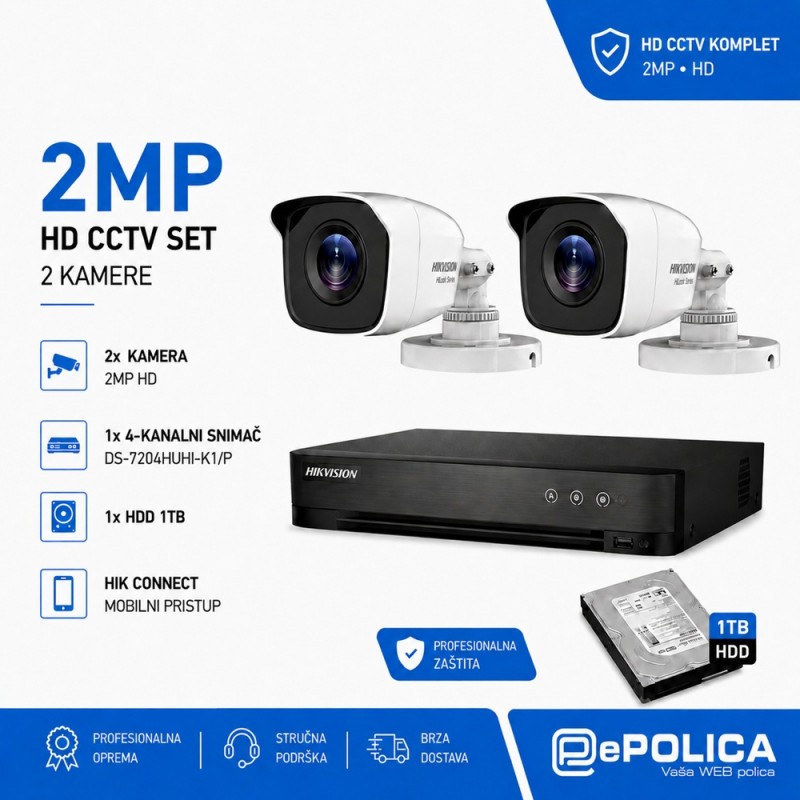 SET za video nadzor komplet 2 kamere HIK-HIL, TVI2