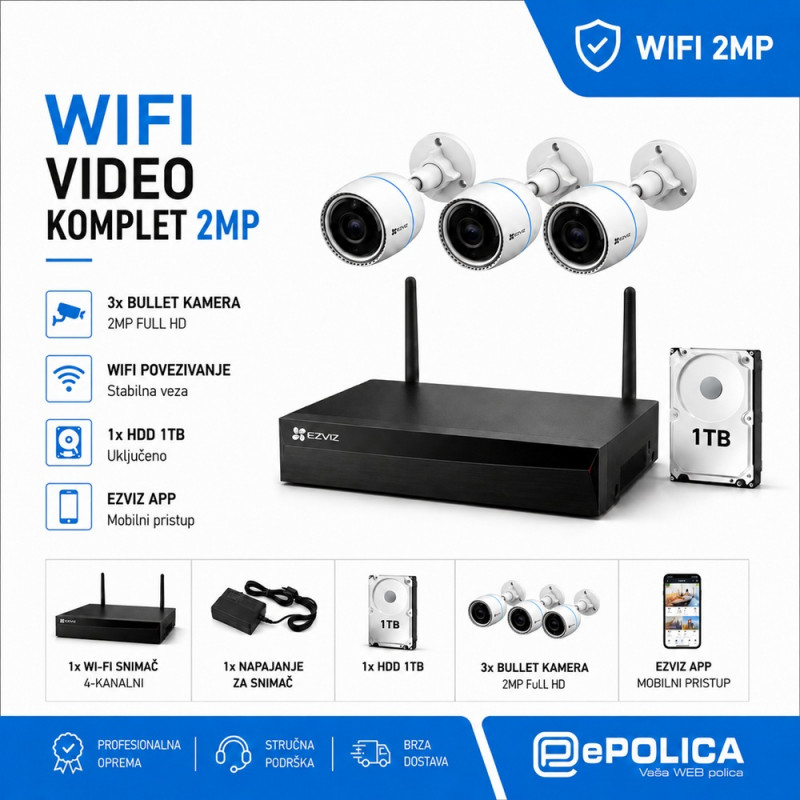 WIFI Video komplet 2MP 3 kamere Ezviz