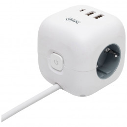 Produžni kabl, 3 utičnice, 2 x USB A, 1 x USB C, 1.5 met. CUBE2