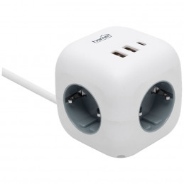 Produžni kabl, 3 utičnice, 2 x USB A, 1 x USB C, 1.5 met. CUBE2
